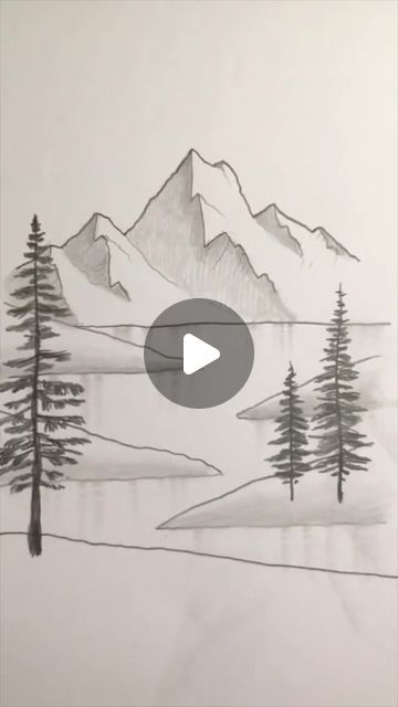 Drawing Mountains Pencil, Mountain Drawing Step By Step, Mountain Drawings Easy, Drawing A Landscape, Easy Mountain Sketch, Wilderness Drawings Easy, Nature Drawing For Beginners, Deer Scenery Drawing, Sketch For Beginners Step By Step