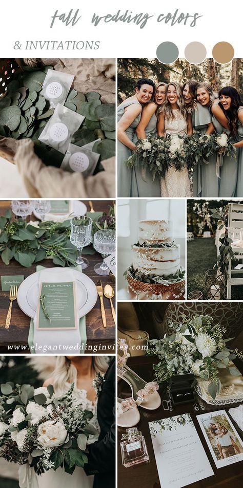 Green Fall Weddings, September Wedding Colors, Sage Wedding Colors, Green Gold Weddings, Wedding Theme Color Schemes, Fall Wedding Color Schemes, Wedding Color Pallet, Gold Wedding Colors, Green Themed Wedding