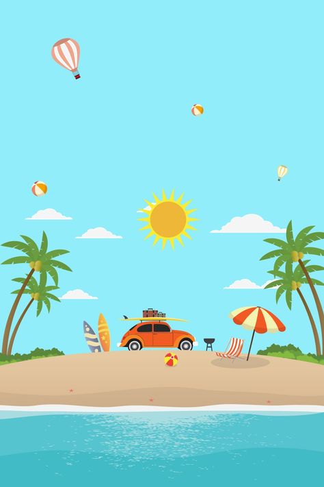 Summer Cartoon Aesthetic, Beach Cartoon Background, Summer Beach Illustration, Summer Beach Wallpaper, Beach Cartoon, Travel Background, Art Deco Ideas, Summer Images, Summer Cartoon