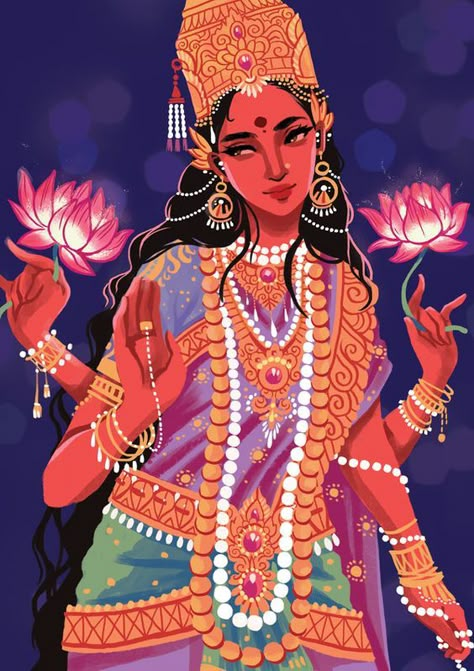 Diwali Thoughts, Hindi Goddess, Indian Illustrations, Indian Drawing, Art Krishna, Arte Yoga, Indian Illustration, Hindu Goddess, Hinduism Art