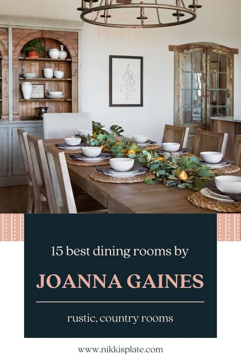 15 Best Dining Rooms by Joanna Gaines; Fixer upper's top dining room renovations by Joanna and chip Gaines! These rustic, country with hints of modern perfection dining rooms are everything Dining Table Decor Modern Farmhouse, Joanna Gaines Table Setting, Fixer Upper Dining Room Joanna Gaines, Joanna Gaines Dining Rooms, Dining Room Table Farmhouse Decor, Popular Dining Room Tables, Dining Room With Light Wood Table, Large Formal Dining Room Ideas, Magnolia Homes Dining Room