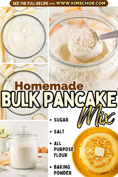 Homemade pancake mix with ingredients: sugar, salt, flour, baking powder, and a finished pancake. Make Your Own Pancake Mix Recipes For, Diy Pancake Mix Big Batch, Home Made Pancake Mix Easy Small Batch, Bulk Pancake Mix Recipe Homemade, Homemade Pancake Mix Recipe In A Jar, Diy Krusteaz Pancake Mix Recipes, Simple Pancake Mix Recipes, How To Make Pancake Mix From Scratch, Pancake Mix Recipe Just Add Water