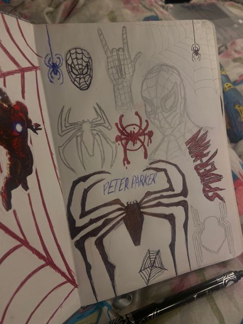 Spider Man Sketchbook, Sketch Book Ideas Spiderman, Spiderman Sketchbook, Spiderman Across The Spider Verse Art Book, Spider Man Sketchbook Page, Spider Man Sketch, Man Sketch, Sketchbook Pages, Book Art Drawings