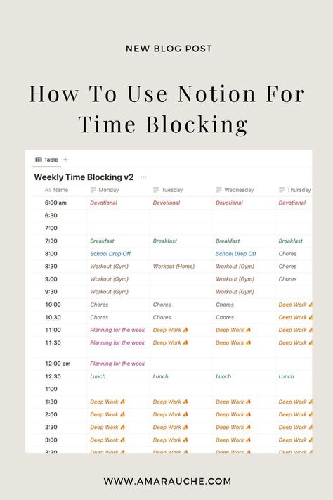 How to use notion for time blocking Time Blocking Template, Time Blocking Planner, Free Notion Templates, Study Planner Free, Life Planner Organization, Study Apps, Notion Templates, Small Business Planner, Weekly Planner Template