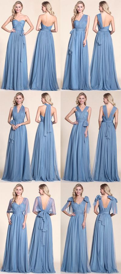 A line convertible bridesmaid dress.                                                                                                                                                                                 More Infinity Dress Styles, Infinity Dress Bridesmaid, Multiway Dress, Convertible Bridesmaid Dress, Multi Way Dress, Blue Bridesmaid Dress, Blue Wedding Dresses, Infinity Dress, Bridesmaid Style