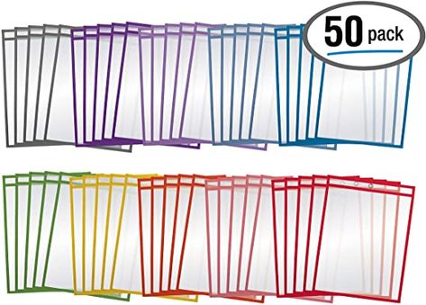 Amazon.com : Dry Erase Pocket Sleeves, 50 Count, Crystal Clear, by Better Office Products, Oversized, 10.25" x 13.75", Heavy Duty Dry Erase Pocket Sheet Protectors, Reusable Pockets with 10 Assorted Colors, 50 Pack : Office Products Best Office Colors, Toucan Craft, Chore List For Kids, Paper Pocket, Sheet Protector, Sheet Protectors, School Supplies Shopping, Chore List, Pocket Folders