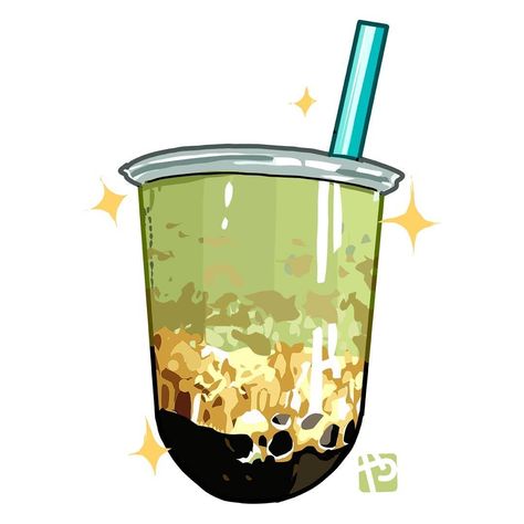 Milktea Sticker, Thai Milk Tea, Green Snacks, Pearl Milk Tea, Matcha Milk, Tea Illustration, Food Sticker, Matcha Drink, Drink Art