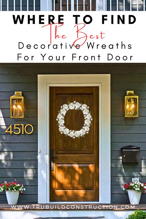 Decorative Wreaths For Front Door Transitional Front Door Wreath, Wreath Storage, Wreath Hangers, Pre Lit Wreath, Wooden Roses, Wreath Hanger, Exterior Decor, Wreath Decor, Door Wreath Hanger