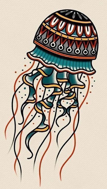 78 Minimalist Tattoos That Will Encourage You To Get Inked Check more at https://howcandothis.com/womenstyle/78-minimalist-tattoos-that-will-encourage-you-to-get-inked-28/ Trad Jellyfish Tattoo, Jelly Fish Tattoo American Traditional, Traditional Style Jellyfish Tattoo, Jellyfish American Traditional Tattoo, American Traditional Tattoos Sea Life, Tropical Traditional Tattoo, Original Traditional Tattoos, Neo Traditional Jellyfish Tattoo, Jelly Fish Tattoo Traditional