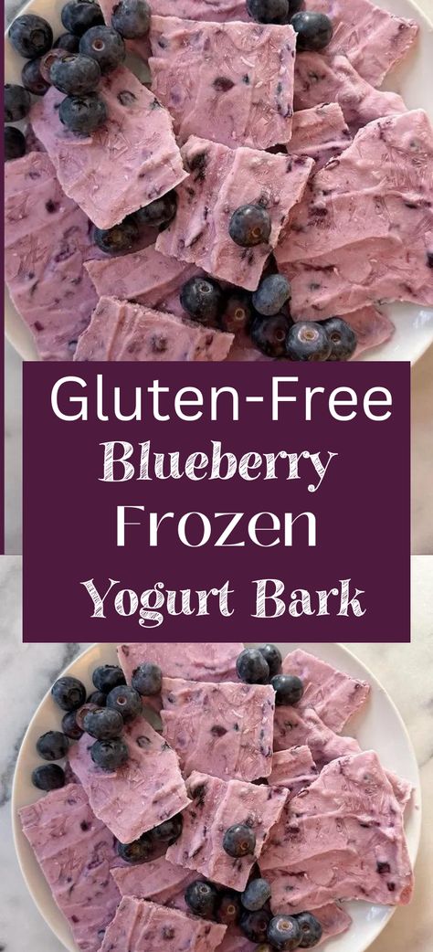 A 2 ingredient, refreshing, healthy and naturally gluten-free snack. Easy to make and adaptable to tastes, this Blueberry Frozen Yogurt Bark is a perfect way to beat the heat on hot Summer days! Ww Calculator, Blueberry Frozen Yogurt, Frozen Yogurt Blueberries, Yogurt Bark Recipe, Frozen Yogurt Bark, Snack Easy, Yogurt Bark, Refreshing Snacks, Light Desserts