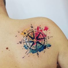 Sextant Tattoo, Watercolor Compass Tattoo, Compass Tattoo Design, Tattoo Trend, Nautical Tattoo, Disney Tattoo, Geniale Tattoos, Time Tattoos, Disney Tattoos