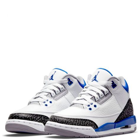 Jordan Retro 3, Sneakers Street, Jordan Model, Blue Jordans, Jordan 3 Retro, Blue Highlights, Black Cement, Air Jordan 3 Retro, Jordan 12 Retro