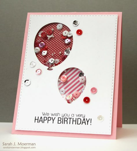 Shaker Cards Tutorial, Balloon Card, Happy Birthday Cards Handmade, Balloon Cards, Hand Made Greeting Cards, Window Cards, Kids Birthday Cards, Shaker Cards, Birthday Cards Diy