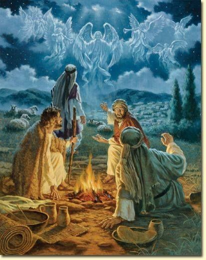 Angels appear to the shepherds Christmas Scenery, Happy Birthday Jesus, Bible Pictures, Nativity Scenes, Three Wise Men, Meaning Of Christmas, O Holy Night, The Nativity, Biblical Art