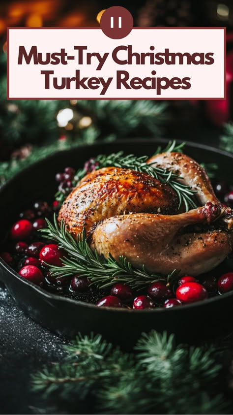 A delicious, golden-brown Christmas turkey fresh out of the oven, garnished with rosemary and cranberries, ready to be enjoyed by family and friends. Turkey Recipes Christmas, Christmas Turkey Dinner Menu Ideas, Holiday Turkey Recipes, Christmas Turkey Dinner, Healthy Christmas Dinner, Best Turkey Recipe, Christmas Turkey Recipes, Turkey Easy, Turkey Christmas