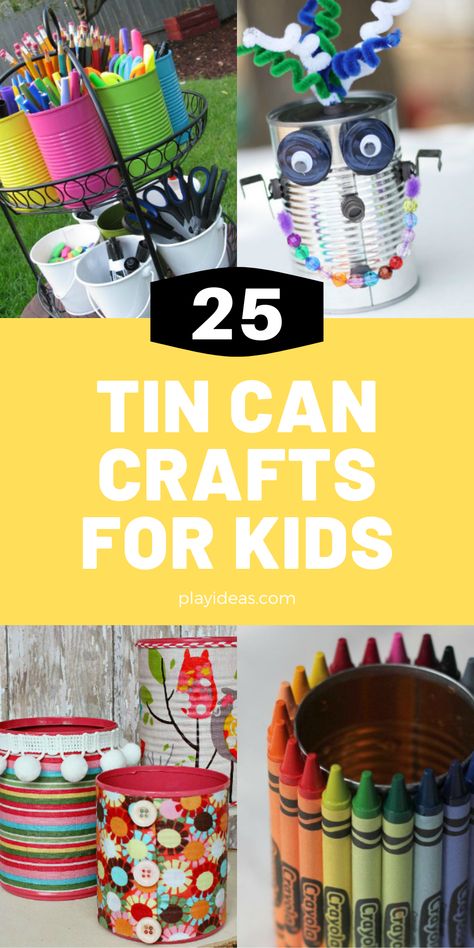 These 25 Recycled Tin Can Crafts For Kids are a blast for the whole family because they’re everything from fun decorations to interesting art pieces that you might not have ever thought up. You and your kids are going to have a blast with these! Enjoy! Find more at playideas.com. Upcycling Ideas For Kids, Easy Recycled Crafts For Kids, Recycled Projects For School, Recycle Crafts For Kids, Kids Recycled Crafts, Recycled Art Projects For Kids, Recycling Projects For School, Kids Crafts Recycled Materials, Recycled Crafts Kids Preschool