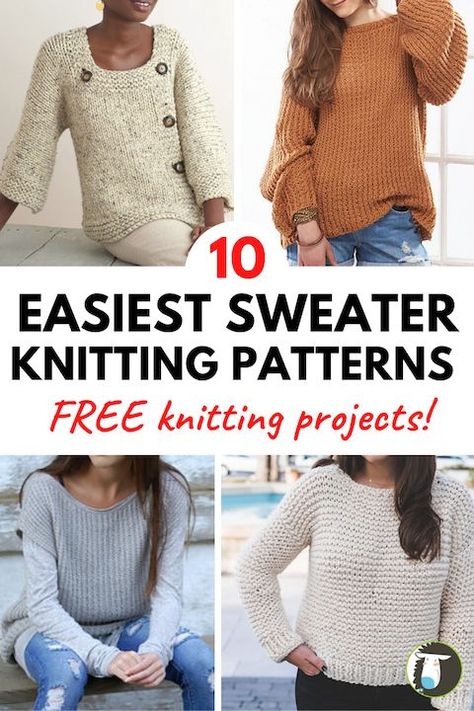 Easy Pullover Sweater Knitting Pattern, Women Sweater Knitting Pattern Free, Easy Sweaters To Knit Free Pattern, Knitted Jerseys For Women Free Patterns, Knitted Jumpers For Women Free Patterns, Baggy Knitted Sweater, Beginner Jumper Knitting Pattern, Knitted Jersey Patterns For Women, Chunky Knit Sweater Free Pattern