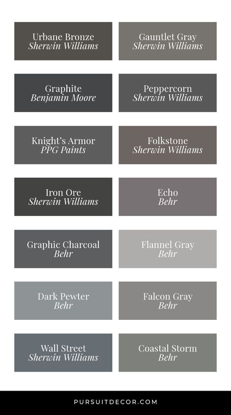 Behr Falcon Gray, Sherwin Williams Graphite Exterior, Behr Dark Gray Paint, Dark Gray Exterior Paint, Graphite Paint Color, Sherwin Williams Dark Gray, Gray Exterior Paint Colors, Gray Exterior Paint, Paint Color Names