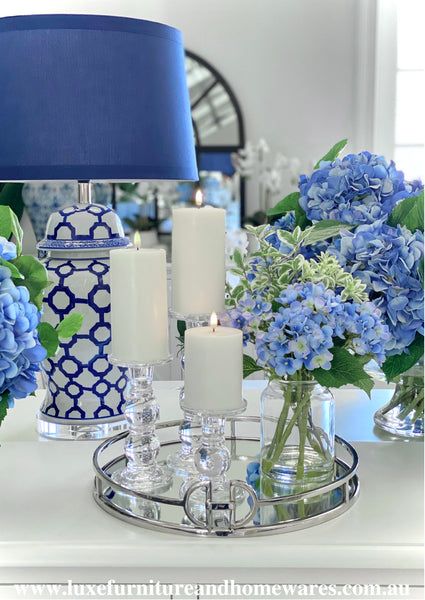 Luxury Trays – Page 2 – LUXE FURNITURE & HOMEWARES Blue Office Accessories, Southern Charm Bedroom Ideas, Coastal Grandmother Bedroom Decor, Blue Room Decor Ideas, Blue And Silver Decor, Blue And White Decorations, Blue And White Bedroom Ideas, Light Blue Living Room, Light Blue Decor