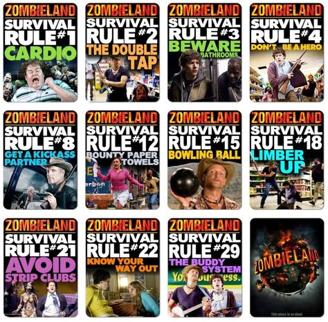 Zombieland rules Zombie Survival Guide, Zombie Apocolypse, Rules Poster, Zombie Party, Zombie Movies, Apocalypse Survival, Zombie Survival, Zombie Apocalypse, Cultura Pop