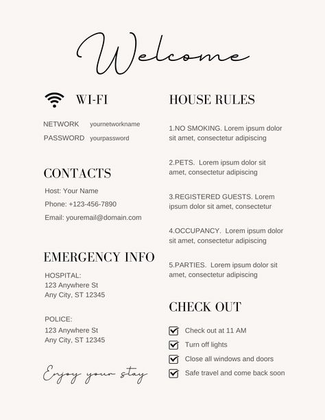 Hotel Rules For Guests, Bold Airbnb Design, Air Bnb Inspiration, Air Bnb Owner, Airbnb Rules For Guests Template, Airbnb Building Ideas, Bachelorette Air Bnb, Air B&b Hosting, Airbandb Decor