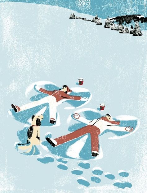 Snow Illustration Winter, Tatsuro Kiuchi, Angels Art, Japan Illustration, Winter Illustration, Contour Drawing, Snow Angels, Winter Art, Angel Art