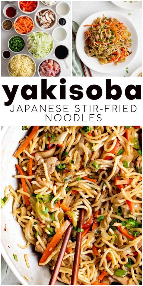 Yakisoba Noodles Vegetarian, Yakisoba Recipe Vegetarian, Yakisoba Stir Fry, Teriyaki Cabbage Stir Fry, Japanese Stir Fry Noodles, Yakisoba Recipe Chicken, Japanese Yakisoba Recipe, Yakisoba Chicken, Chicken Yakisoba Recipe