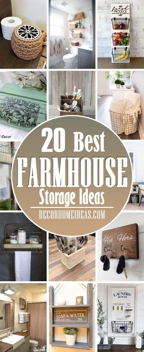 20 Best Farmhouse Storage Ideas That Are Both Beautiful and Functional | Decor Home Ideas Antique Storage Ideas, Rustic Organization Ideas, Rustic Storage Ideas, Farmhouse Kitchen Storage Ideas, Country Pantry Farmhouse Style, Metal Basket Decor Ideas, Farmhouse Organization Ideas, Antique Makeover, Farmhouse Storage Ideas