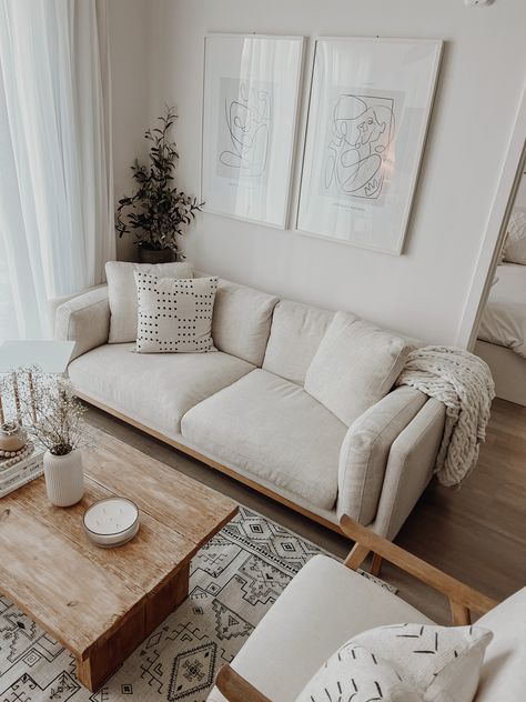 Beige Couch Living Room, Earthy Living Room, Condo Living Room, Beige Living Rooms, Small Apartment Living Room, Home Decoration Ideas, Neutral Living Room, Home Design Living Room, Living Room White