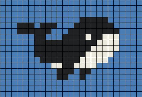 A pixel art template of the Orca whale.

From Susan Guinto Whale Tapestry Crochet, Pixel Simple Art, Sea Animals Pixel Art, Orca Pixelart, Sea Animal Perler Beads, Sea Creature Pixel Art, Whale Alpha Pattern, Jellyfish Pixel Art Grid, Whale Shark Pixel Art