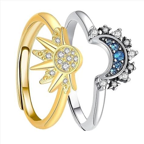 Sun And Moon Ring, Fnaf Crafts, Morning Moon, Matching Ring Set, Sun And Moon Rings, Moon Symbols, Celestial Ring, Celestial Sun, Gold Girl