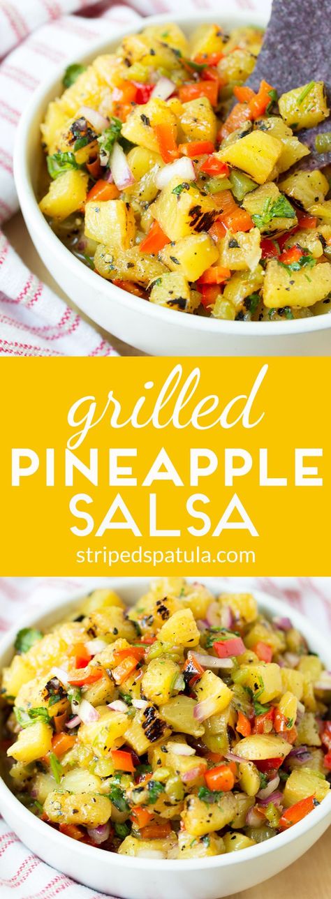 This sweet and smoky Grilled Pineapple Salsa is a fun and refreshing appetizer for summer entertaining! Grilled Pineapple Salsa Recipe, Grilled Pineapple Salsa, Pineapple Salsa Recipe, Quick Appetizer, Salsa Recipes, Pineapple Salsa, Quick Appetizers, Summer Appetizer, Grilled Pineapple