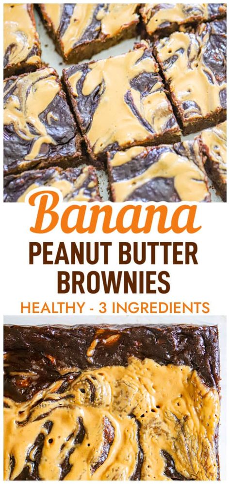 Healthy Banana Peanut Butter Brownies Ripe Banana Peanut Butter Recipes, Banana Peanut Butter Cocoa Brownie, Peanut Butter Healthy Dessert, Healthy Banana Peanut Butter Recipes, Healthy Desserts With Bananas Easy, Healthy Deserts With Bananas, Healthy Desserts With Peanut Butter, Bananas Recipe Healthy, Banana Cocoa Powder Recipes