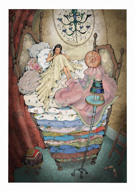 The Princess And The Pea, Princess Illustration, Princess Fairytale, Fairy Tale Illustration, Princess And The Pea, Fairytale Illustration, Fairytale Art, Art Collage Wall, Ethereal Art