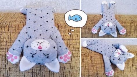 DIY Cute Sleeping Kitten Made From Socks | DIY Joy Projects and Crafts Ideas Sock Kitten, Sock Animals Tutorial, Sock Cat, Diy Sock Toys, Plushies Diy, Puppets Diy, Sock Doll, Sock Dolls, Moth Art