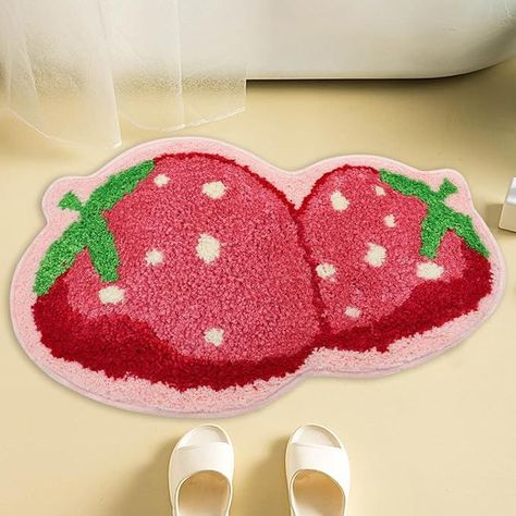 Strawberry Bathroom Rug Cute Bath Mat Strawberry Bathroom Decor Soft Absorbent Non Slip Funny Fruit Rug #strawberry #affiliate #cuterug #aesthetic Bathtub Outside, Strawberry Bathroom, Fruit Rug, Strawberry Room, Lemonade Decor, Cute Rugs, Strawberry Decor, Rug Cute, Strawberry Kitchen