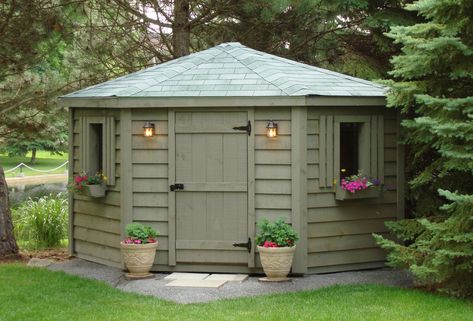 10x10 Corner Shed — Northsheds Corner Garden Shed, Corner Garden Room, Corner Shed, Corner Sheds, Garden Shed Ideas, Pole Barns, Corner Garden, Shed Ideas, She Sheds