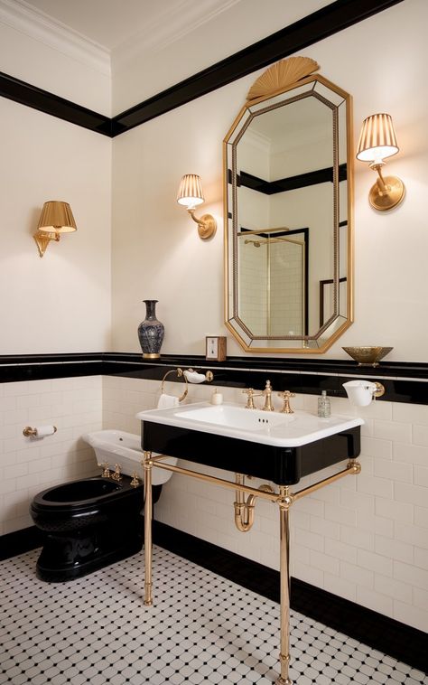 Baroque Theatre, Modern Art Deco Bathroom, Art Deco Bathroom Vanity, Powder Toilet, Paris Bathroom, Scandinavian Home Interiors, Vintage Bathroom Tile, 2024 Bathroom, Bathroom Downstairs