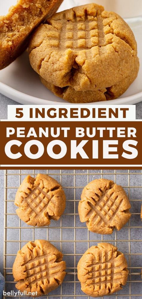 Quick and easy peanut butter cookies made with only 5 pantry ingredients and no flour or butter! So simple and effortless, you can whip up this Peanut Butter Cookie recipe anytime. Soft, nutty, with a… 3 Ingredient Peanut Butter Cookies, Butter Cookie Recipe, Resepi Biskut, Tasty Cookies, Easy Peanut Butter Cookies, Baked Cookies, Peanut Butter Cookie, Peanut Butter Cookie Recipe, Easy Peanut Butter