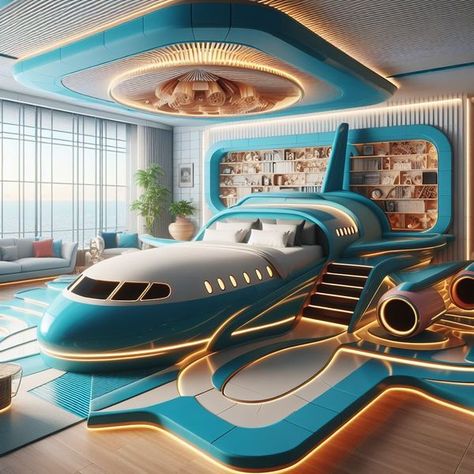 Airplane Bedroom, Weird Beds, Airplane Bed, Cool Beds For Kids, Unique Bedroom Decor, Bed Picture, Amazing Bedroom Designs, Cool Kids Bedrooms, Spaceship Interior