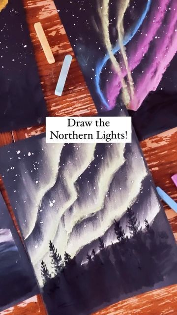 Chalk Northern Lights, Northern Lights Chalk Art For Kids, Northern Lights Chalk Art, Oil Pastel Art Black Paper, Chalk Drawings On Paper, Northern Lights Art For Kids, Northern Lights Art Lesson, Chalk Pastel Art Ideas, Draw With Chalk