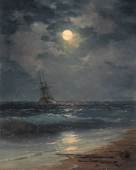 Ivan Konstantinovich Aivazovsky, Ivan Konstantinovich, Ivan Aivazovsky, Arte Indie, Sea Wall Art, Tableau Art, Old Paintings, Shark Week, Aesthetic Painting