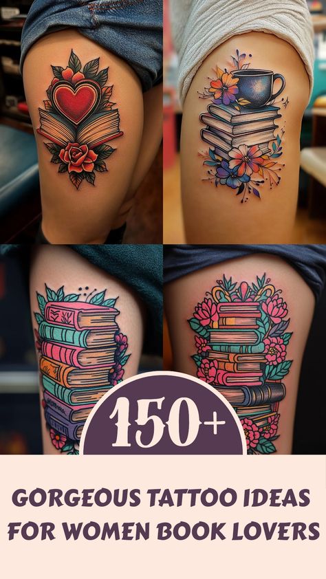 Discover the perfect tattoo design for the book lover in you! From intricate book stacks to delicate literary quotes, these small tattoo ideas are ideal for women who cherish reading. Embrace your love for books with a unique and meaningful tattoo that celebrates your passion for literature. Let these creative designs inspire your next ink masterpiece and showcase your devotion to all things literary. Find the perfect book lover tattoo that beautifully complements your style and personality, whi Book Rib Tattoo, Book Sleeve Tattoos For Women, I Have Lived 1000 Lives Tattoo, Writer Tattoo Ideas Writing, Disney Tattoos Small Meaningful, Art Deco Tattoos, Book Lover Tattoo, Writer Tattoo, Literary Tattoo