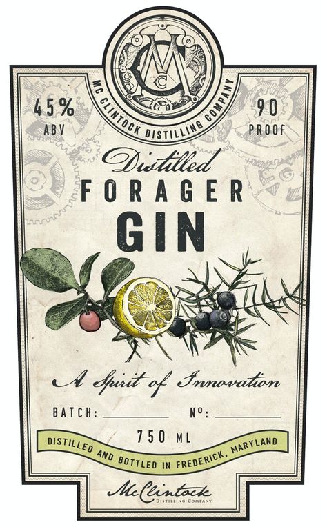 Latvian designer Agi Amri delivers vintage vibes with a hands-on approach - 99designs Gin Label, Label Inspiration, Etiquette Vintage, Bottle Label Template, Bottle Label Design, Vintage Packaging, Study Design, Logo Vintage, Packaging Labels Design