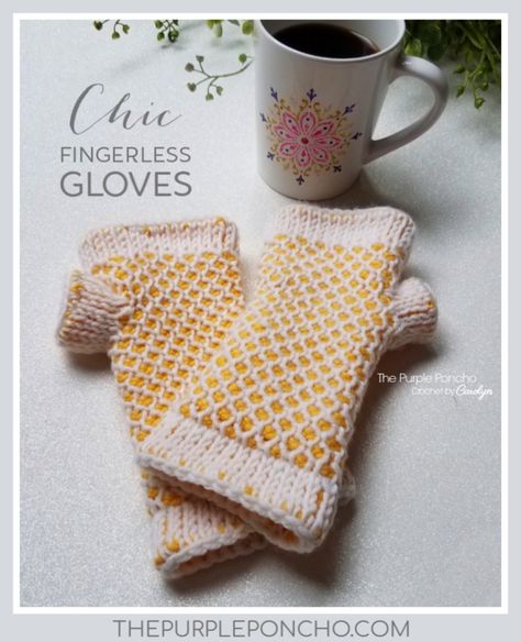 Make these warm fashionably Chic Fingerless Gloves today! Free crochet pattern on #thepurpleponcho #chicsheepyarn #crohook #tunisiancrochet Scarf Projects, Double Ended Crochet Hooks, Double Ended Crochet, Crochet Wrist Warmers, Broomstick Lace, Glove Pattern, Simple Scarf, Gloves Pattern, Crochet Fingerless Gloves