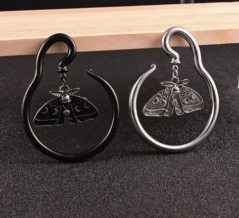 2pc Black Moth Moon Ear Hangers Ear Weights Ear Gauges Ear - Etsy Dangly Gauges, Love Piercings, White Moth, Small Gauges, Ear Stretching, Ear Hangers, Jewelry Ear, Ear Tunnels, Earring Storage