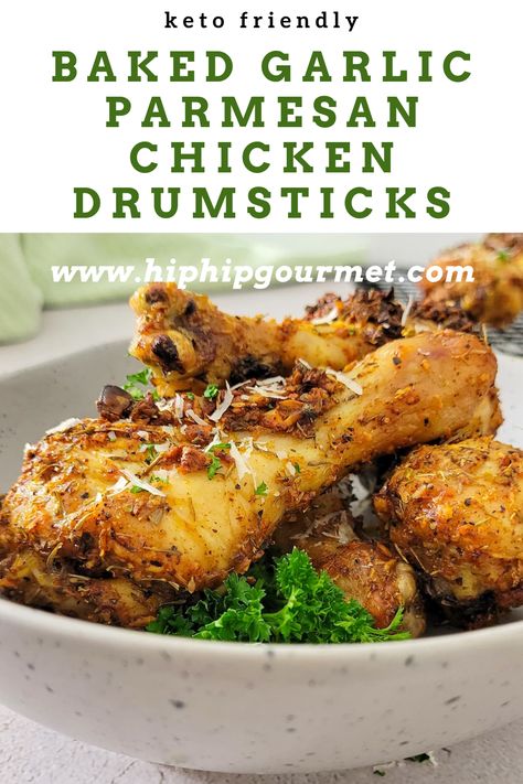 baked chicken drumsticks in a bowl garnished with fresh parsley and parmesan cheese Quick Easy Drumstick Recipe, Salt And Pepper Chicken Drumsticks, Low Carb Chicken Drumsticks, Garlic Chicken Drumstick Recipes, Keto Drumsticks Recipes, Baked Drum Sticks Oven, Drumstick Chicken Recipes Keto, Parmesan Crusted Chicken Drumsticks, Chicken Drumsticks In The Crockpot Easy