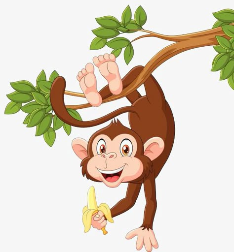 Monkey Hanging, Funny Monkeys, Happy Monkey, Monkey Drawing, Monkey Illustration, Hanging Monkey, Monkey And Banana, Cartoon Monkey, School Wall Art