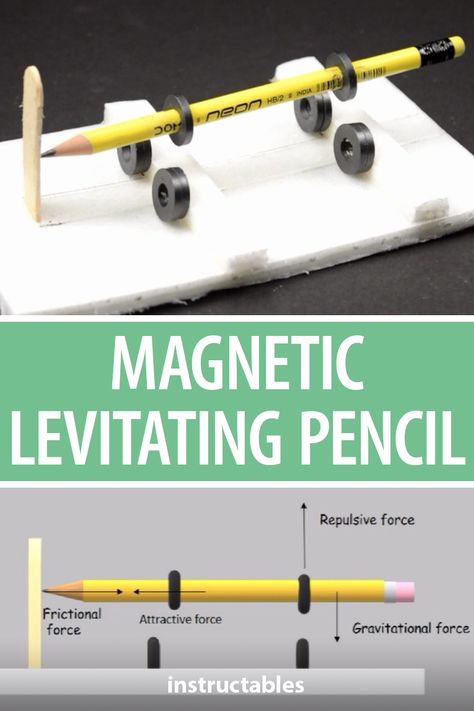 Learn about magnetic attraction and repulsion, gravitational force and more with this magnetic levitating pencil project.  #Instructables #education #students #school #levitation Magnet Science Project, Gravitational Force, Pencil Project, Physics Projects, Magnets Science, School Science Projects, Physics Experiments, Kid Science, Diy Science Experiments