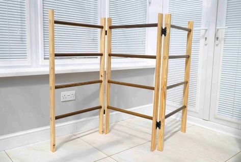 Folding DIY Clothes Drying Rack Wood Clothes Drying Rack, Diy Clothes Rack Cheap, Diy Clothes Drying Rack, Wooden Clothes Drying Rack, Laundry Stand, Laundry Stuff, Craft Booth Design, Folding Clothes Rack, Wooden Clothes Rack